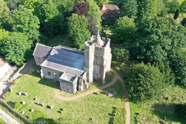 Aerial view of church from north